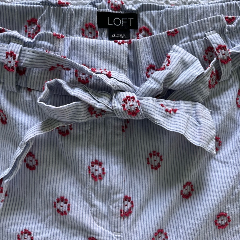 Loft Blue and White Striped Linen Shorts